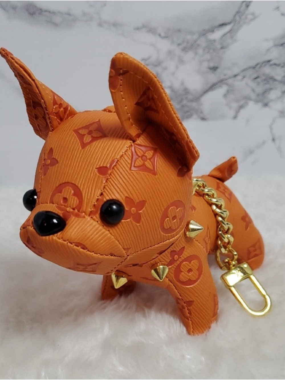 Orange Monogram Dog Charm Keychain with Gold Hardware - Picture 1 of 2